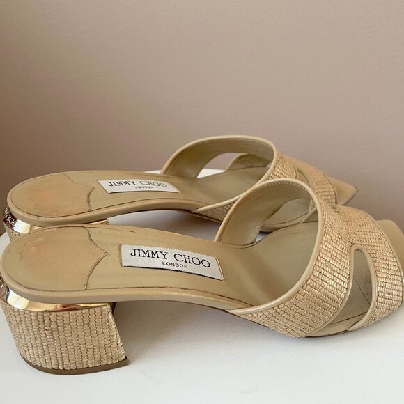 Jimmy Choo Ellison Slide Sandal Nordstrom Exclusive in Raffia Desert size 40 - Picture 4 of 6